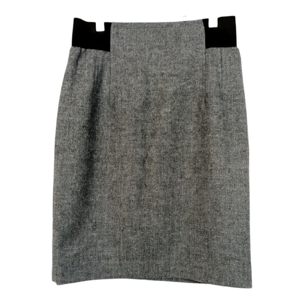 Halogen Women's Gray Wool Blend Tweed Pencil Knee Length Lined Skirt Size 0 Zip